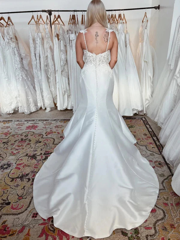 Straps Applique Mermaid Satin Wedding Dress