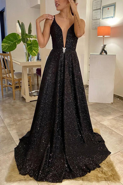 DingJiDress Straps Long Prom Dress Backless Evening Dress With Sequins
