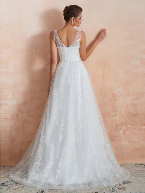 Straps V Neck Applique A Line Wedding Dresses