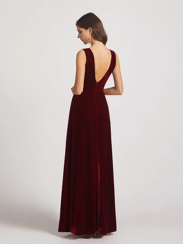 DingJiDress Bold V Neck A Line Velvet Bridesmaid Dresses