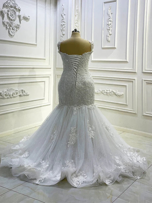 DingJiDress Straps V Neck Applique Mermaid Wedding Dresses