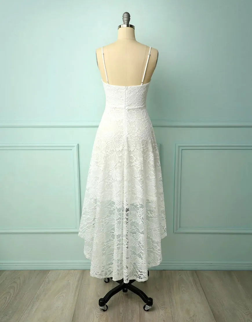 DingJiDress Straps V-Nevk High low Lace Party Dress