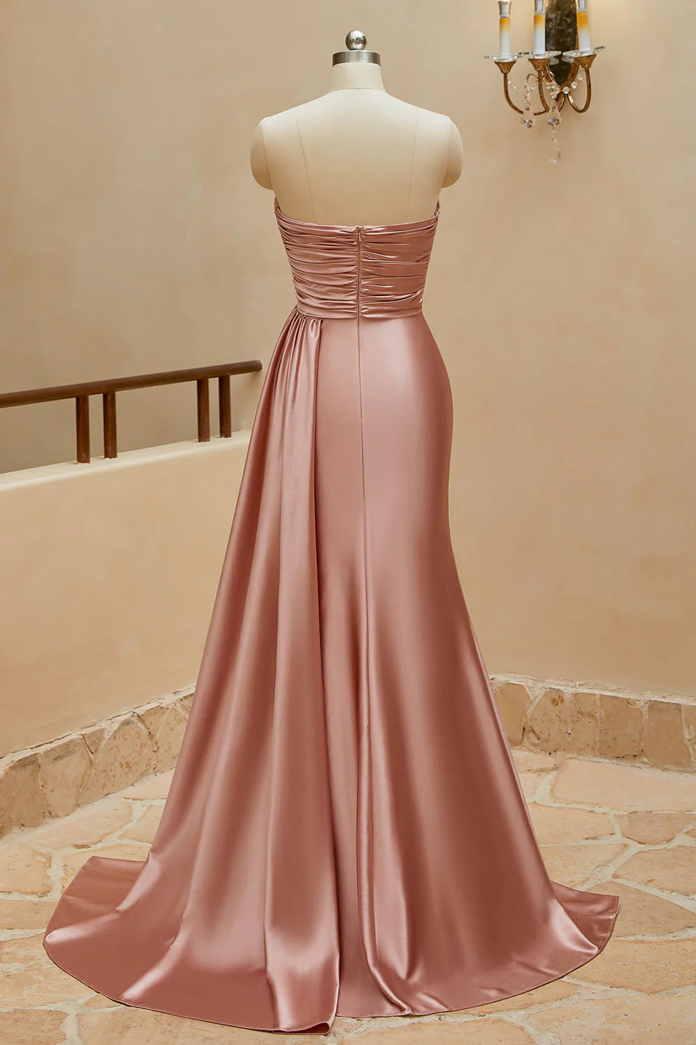 DingJiDress Prom Dresses with Attached Train Mermaid Sweetheart Satin Split