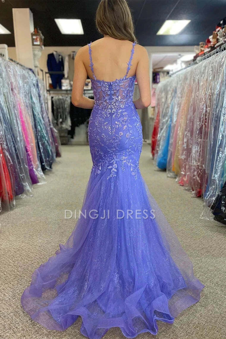 DingJiDress Formal Dress Charming Mermaid Sweetheart Spaghetti Straps Appliques Part Exquisite Prom Dress