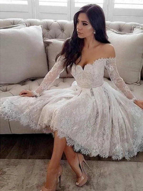 Long Sleeve Sweetheart Applique A Line Wedding Dresses