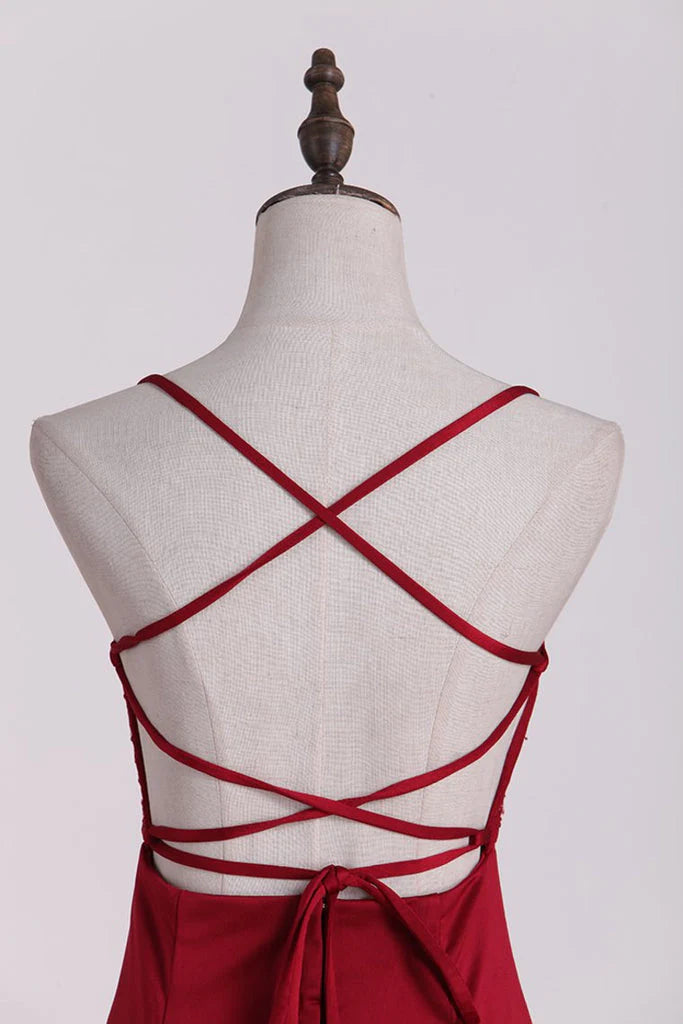 DingJiDress Trumpet/Mermaid Prom Dresses Sleeveless Straps Sweep/Brush Train Applique Spandex