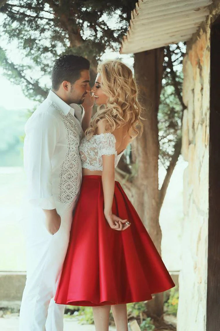 DingJiDress Prom Dresses Two-Piece Off The Shoulder A Line Satin With Applique