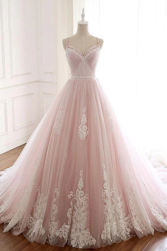 DingJiDress Prom Dresses Unique A Line Tulle Spaghetti Straps