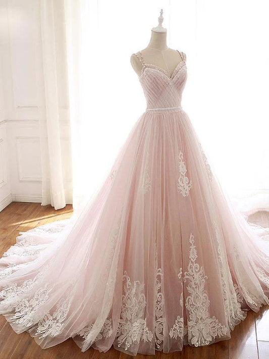 DingJiDress Prom Dresses Unique A Line Tulle Spaghetti Straps