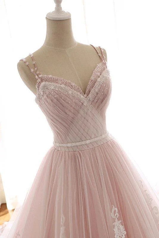 DingJiDress Prom Dresses Unique A Line Tulle Spaghetti Straps