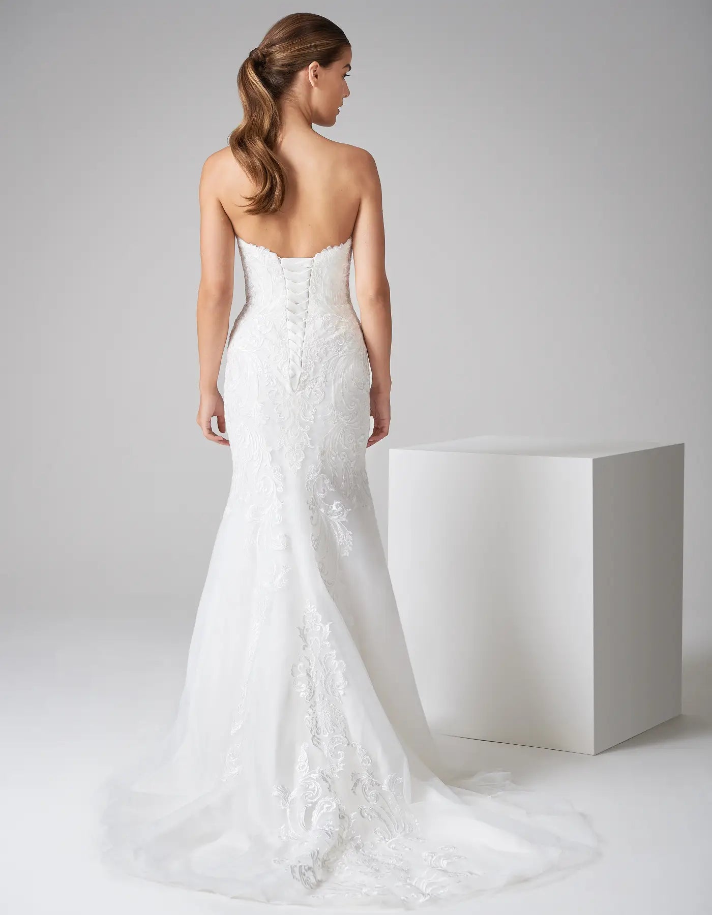 DingJiDress a statement lace sheath gown Wedding Dresses