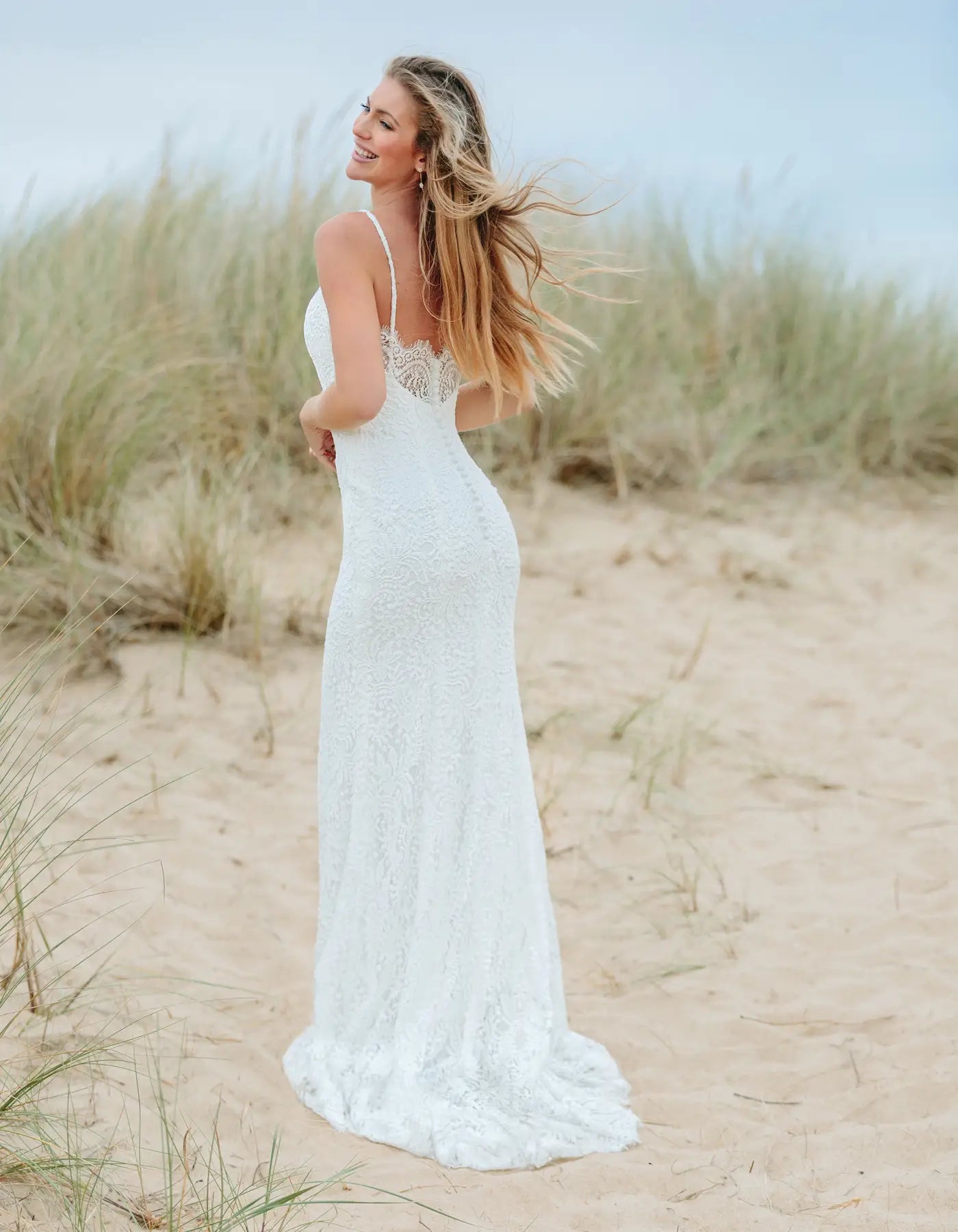 DingJiDress a stretch lace sheath with eyelash detail Wedding Dresses