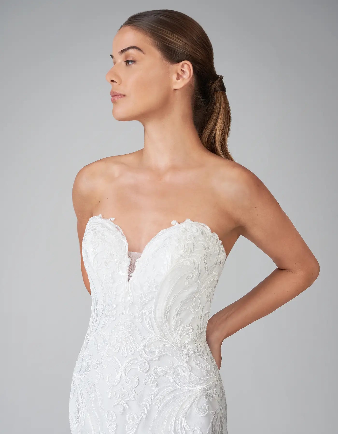 DingJiDress a statement lace sheath gown Wedding Dresses