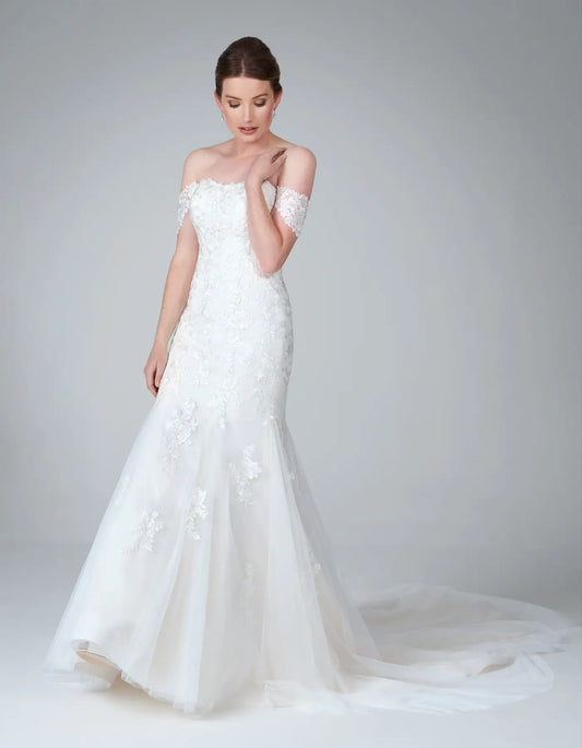 DingJiDress an off-the-shoulder floral lace mermaid gown Wedding Dresses