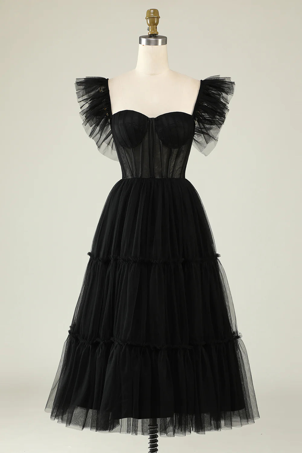 DingJiDress A-Line Tulle Sweetheart Black Cocktail Dress