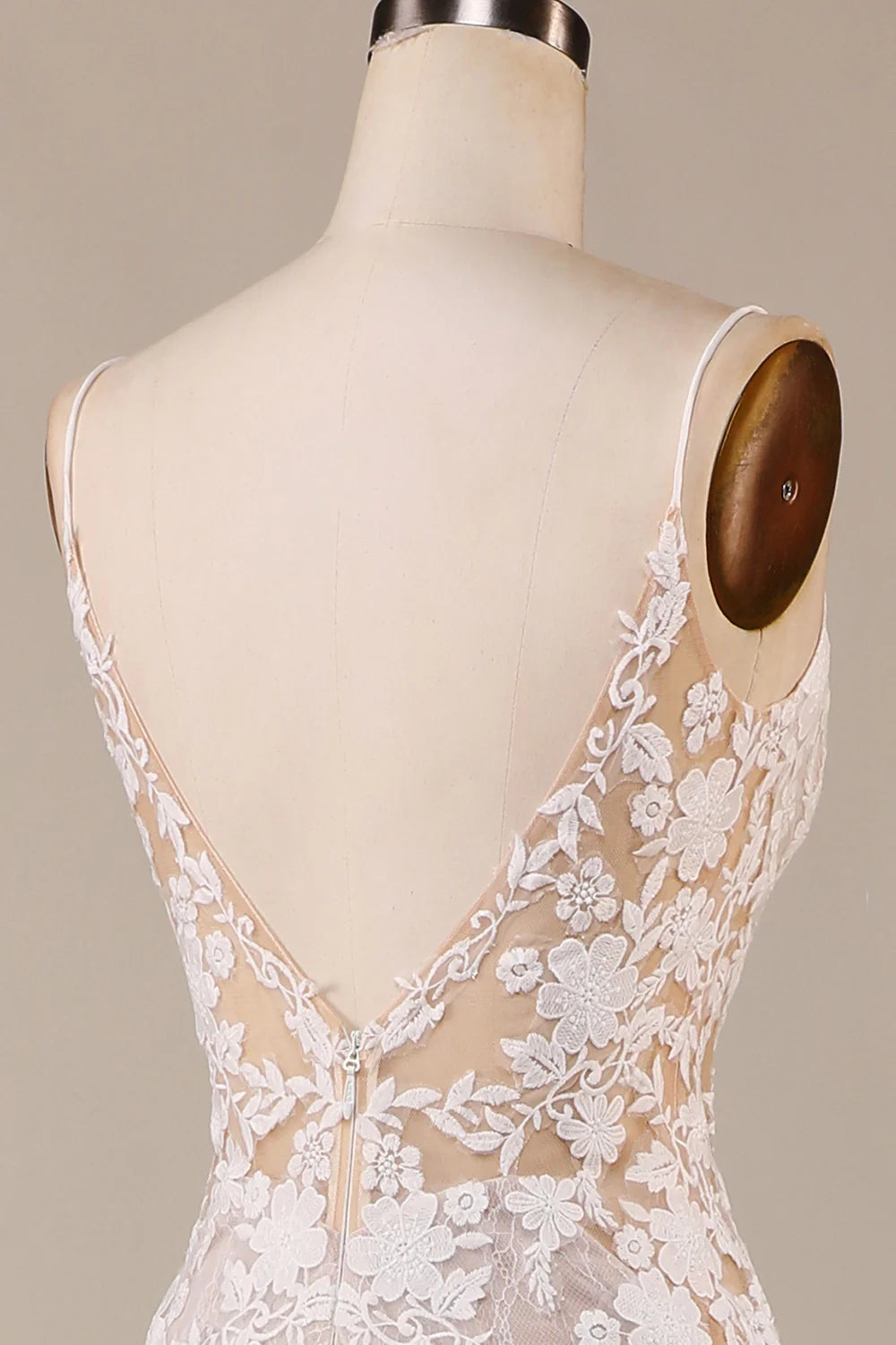 DingJiDress Charming Mermaid Spaghetti Straps Ivory Long Bridal Dress with Lace