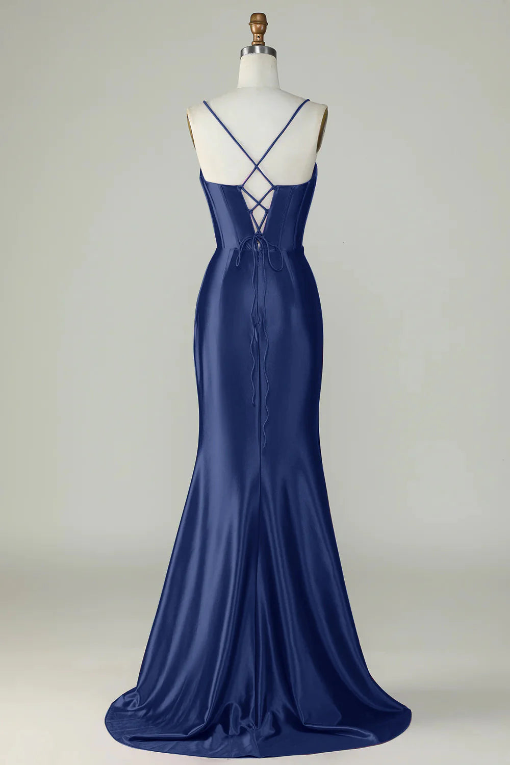 DingJiDress Royal Blue Mermaid Spaghetti Straps Long Prom Dress With Slit
