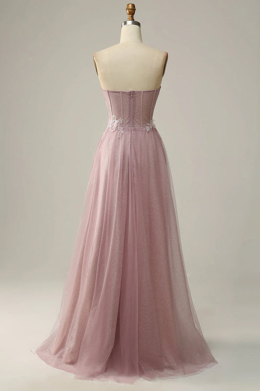 DingJiDress Grey Purple A Line Sweetheart Long Wedding Party Dress with Appliques
