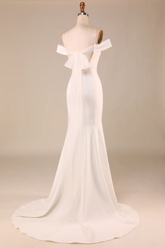 DingJiDress Simple Ivory Mermaid Lace-Up Back Long Wedding Dress