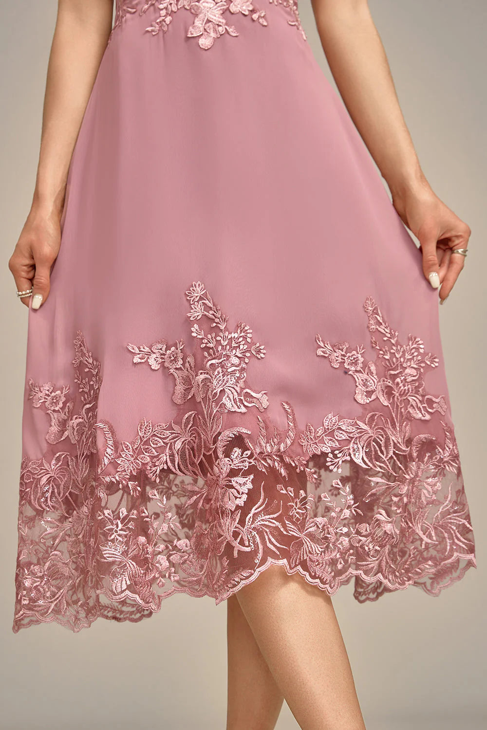 DingJiDress Fashion Dusty Rose A-Line Tea-Length Mother of the Bride Dress With Sequins