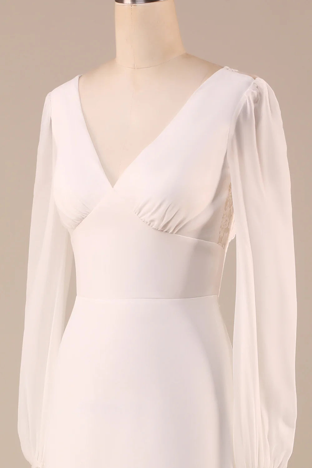 DingJiDress Ivory Long Sleeves Boho Chiffon Open Back Wedding Dress