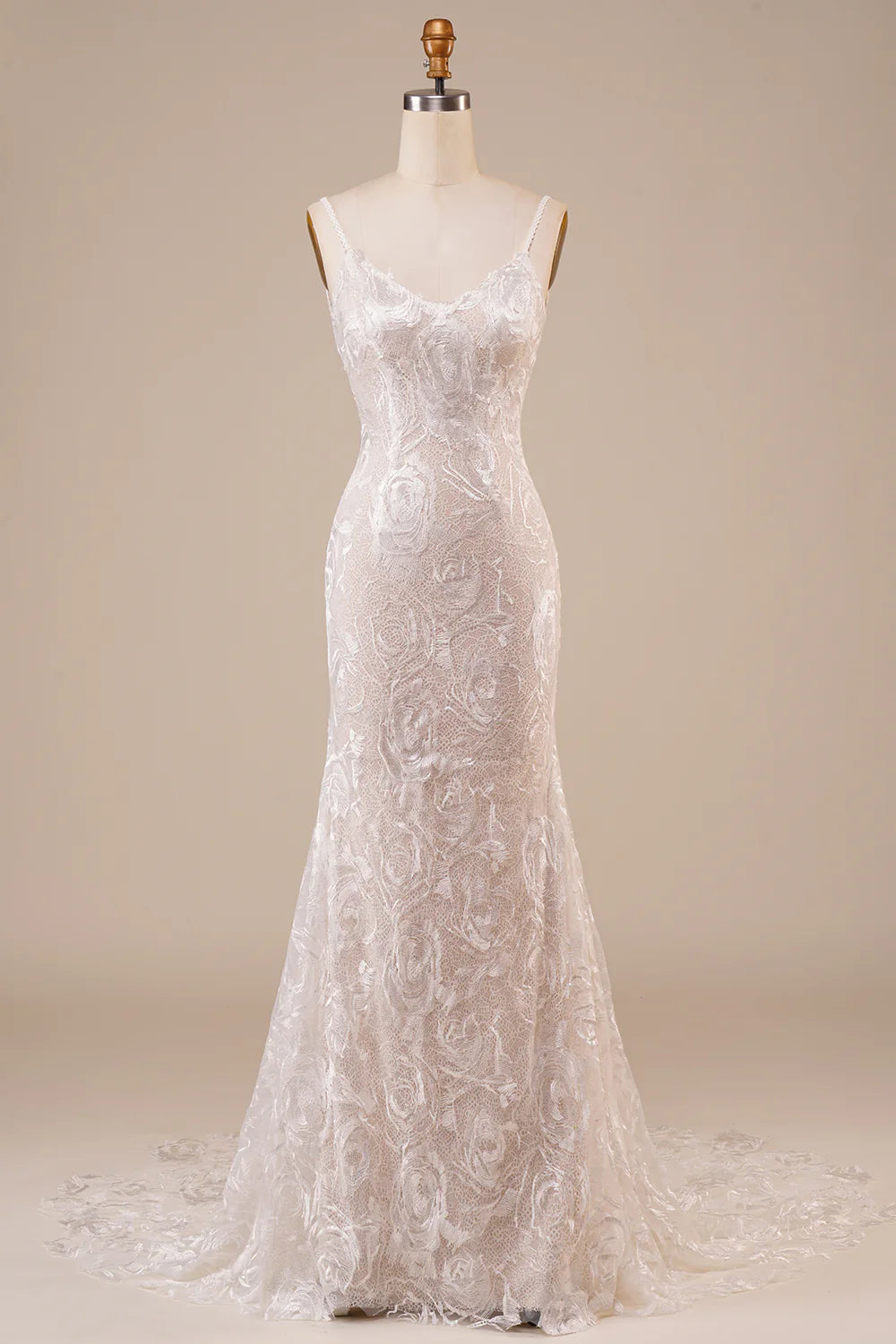 DingJiDress Backless Lace Ivory Wedding Dress with Sweep Train