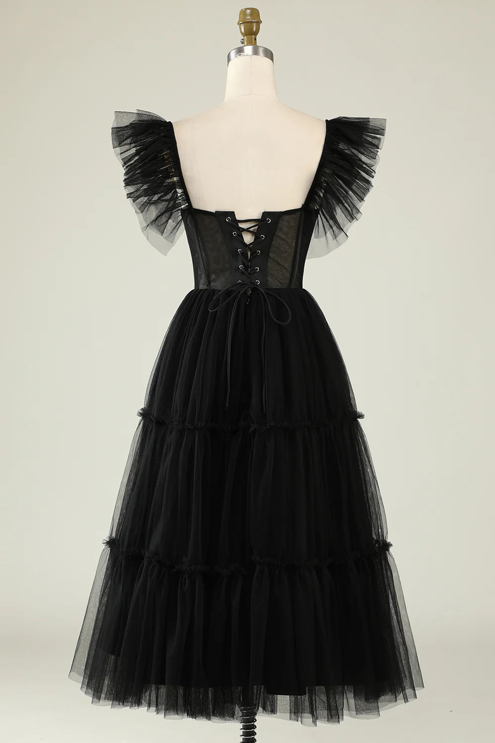 DingJiDress A-Line Tulle Sweetheart Black Cocktail Dress