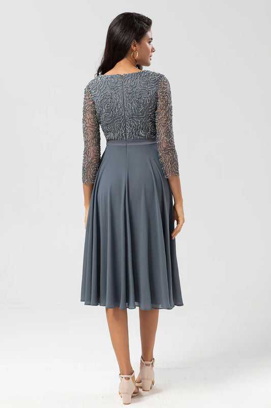 Wholesale Elegant A Line V-Neck Beaded Long Sleeves Embroidered Chiffon Mother of the Bride Dresses