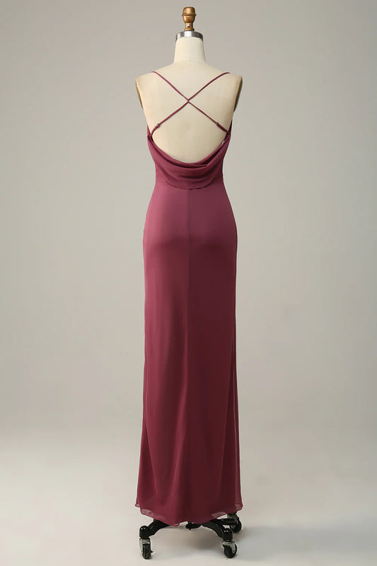 DingJiDress Desert Rose Spaghetti Straps Draped Chiffon Bridesmaid Dress with Slit