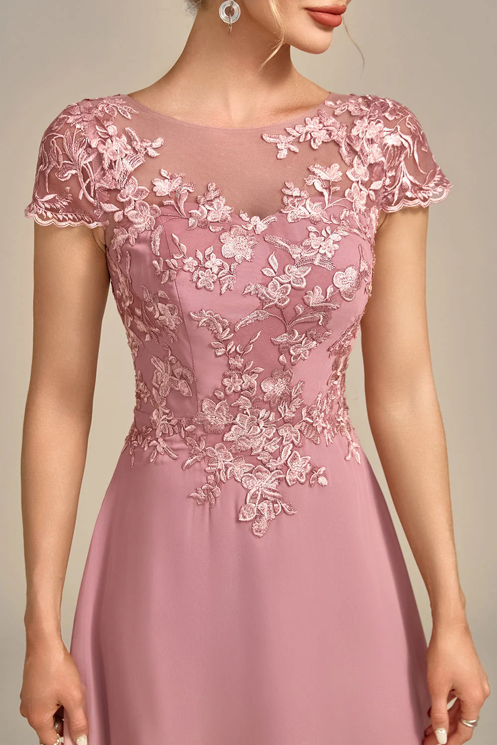 DingJiDress Fashion Dusty Rose A-Line Tea-Length Mother of the Bride Dress With Sequins
