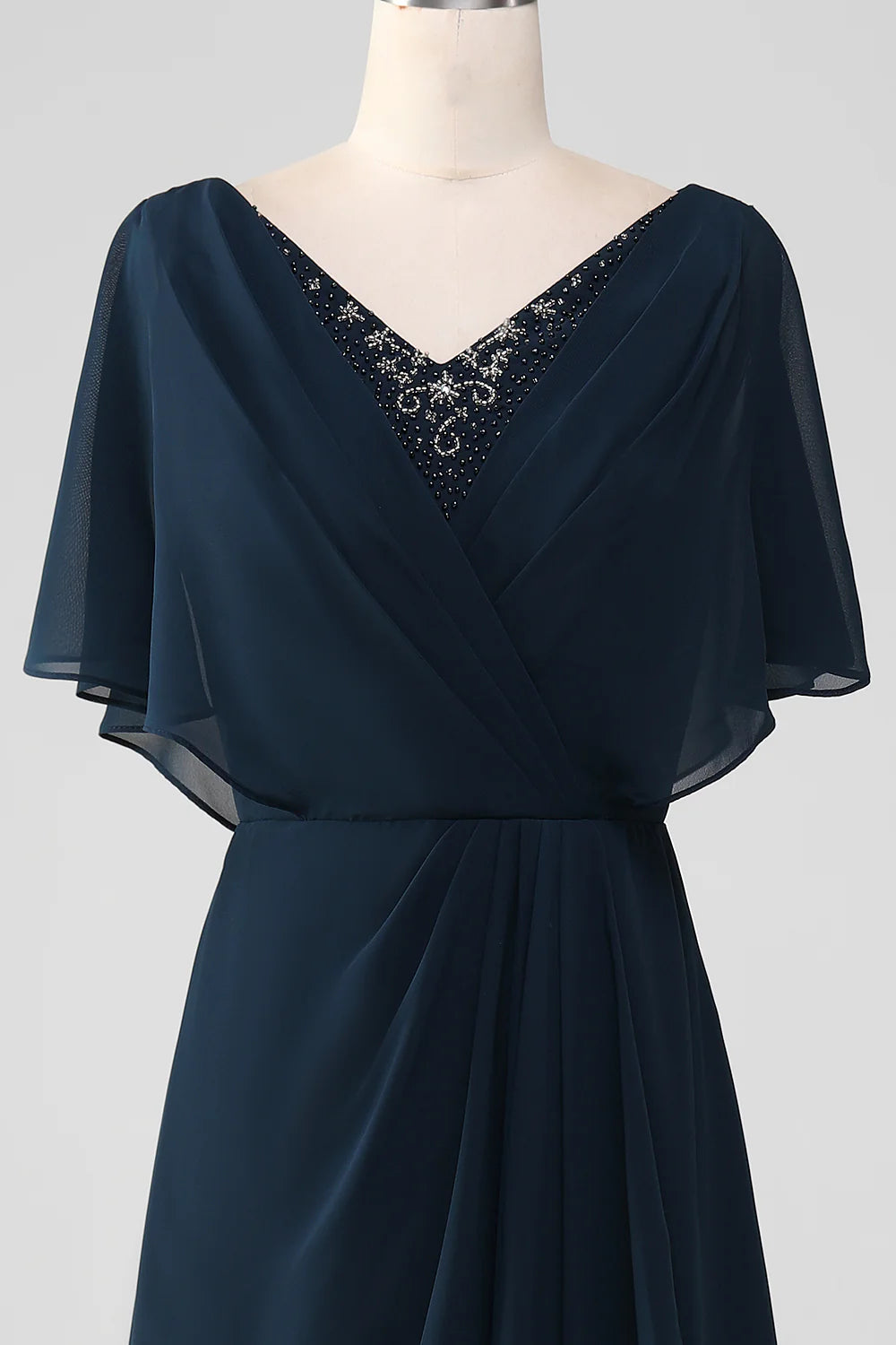 DingJiDress Elegant Navy Asymmetrical Sequins Chiffon Mother of the Bride Dress With Beading December Wedding Guest Dress