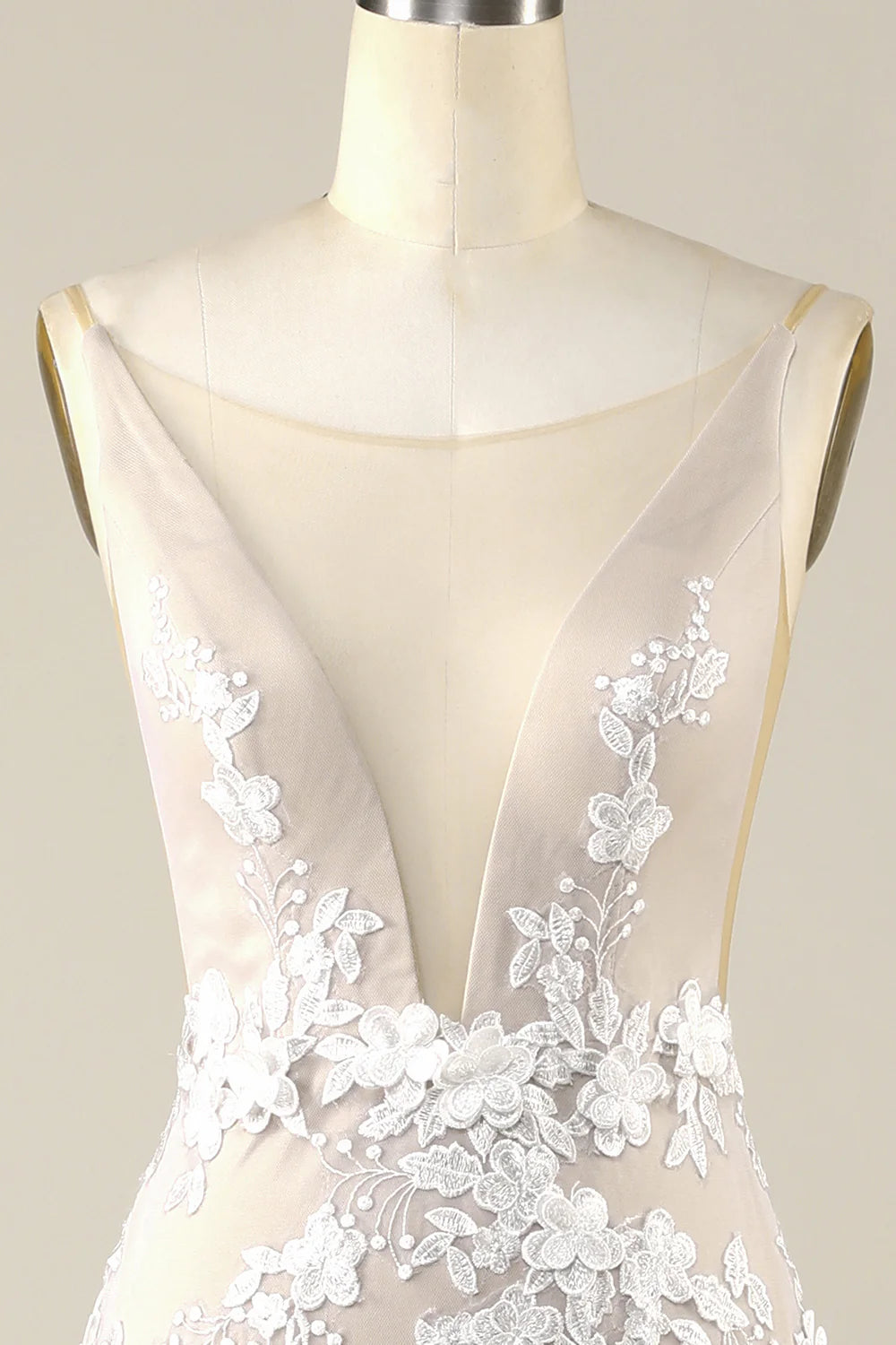 DingJiDress Ivory Mermaid Illusion Boat Neck Lace Wedding Dress