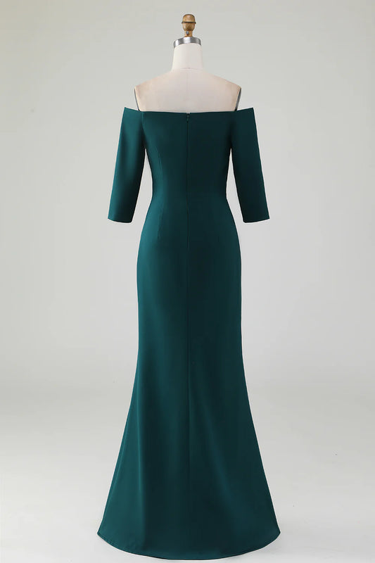 DingJiDress Dark Green Mermaid Off The Shoulder Cascading Ruffle Mother Of The Bride Dress December Wedding Guest Dress