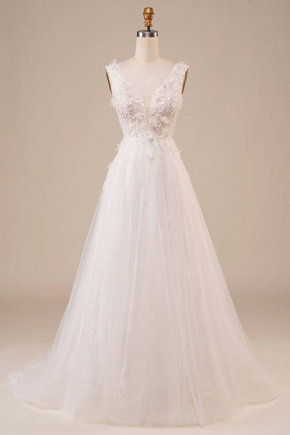 DingJiDress Sparkly Tulle Beaded Ivory Long Wedding Dress