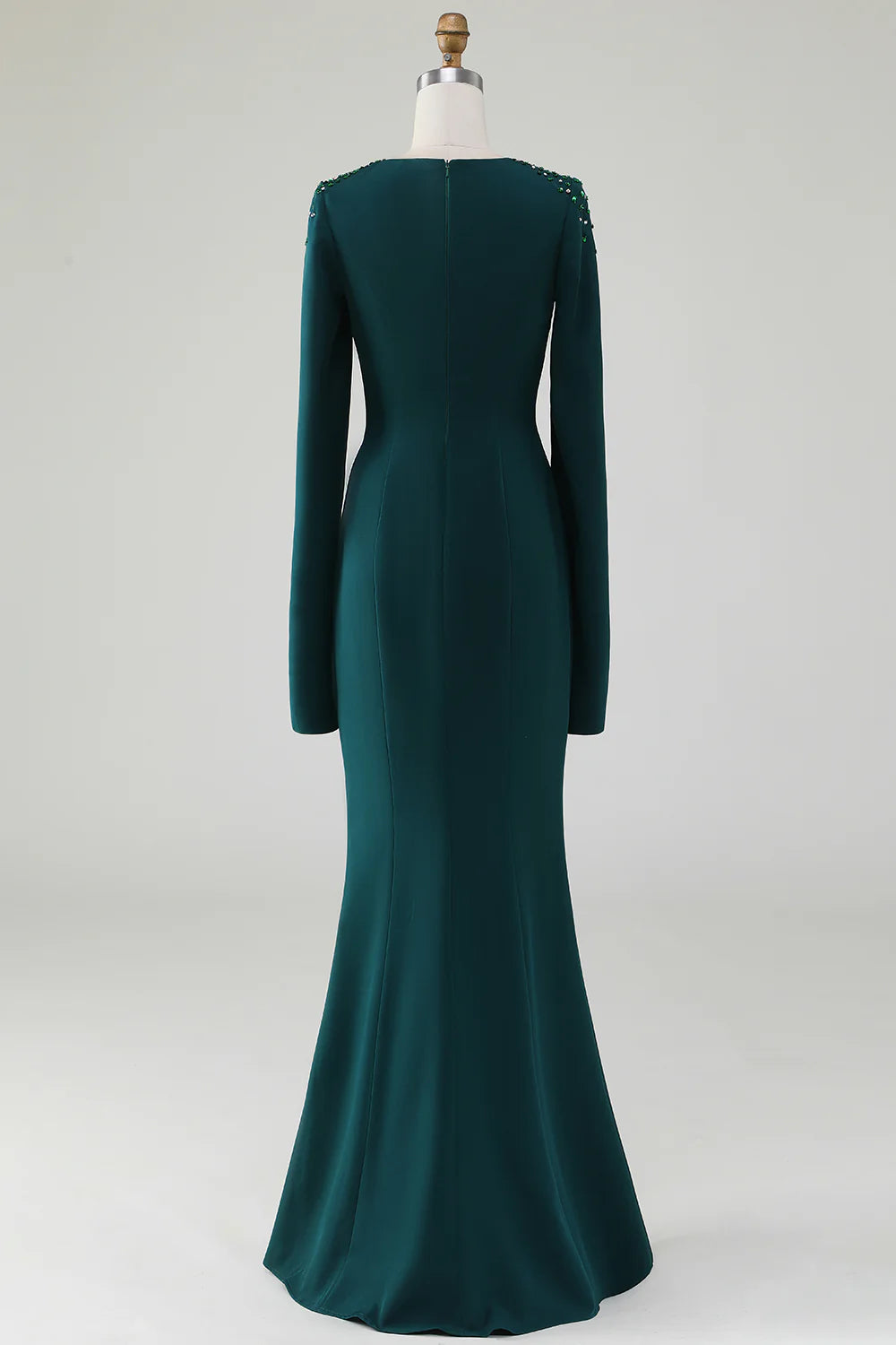 DingJiDress Elegant Dark Green Mermaid Round Neck Mother Of Bride Dress With Beaded Cape Sleeves Fall Wedding Guest Dress November