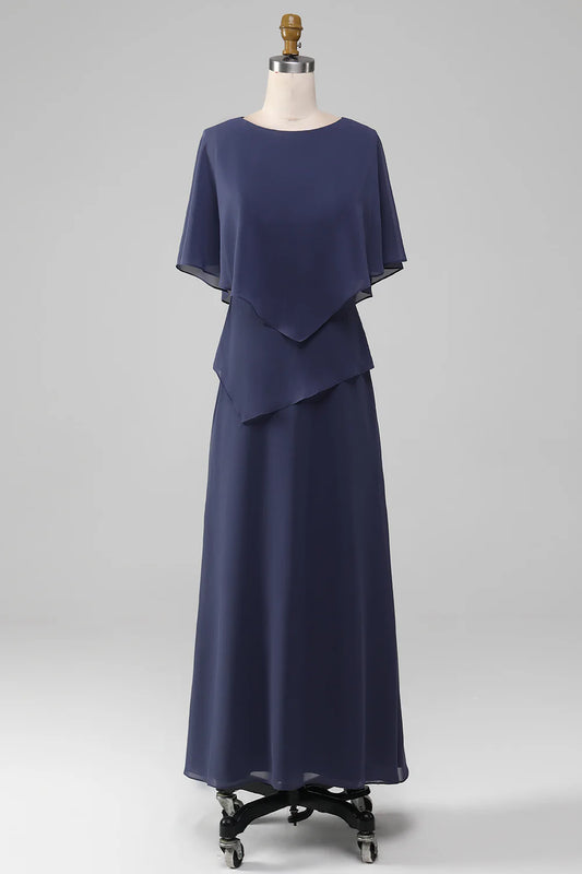 DingJiDress Elegant Stormy Sheath/Column Scoop Tea-Length Chiffon Mother of the Bride Dress Bridesmaid Dresses