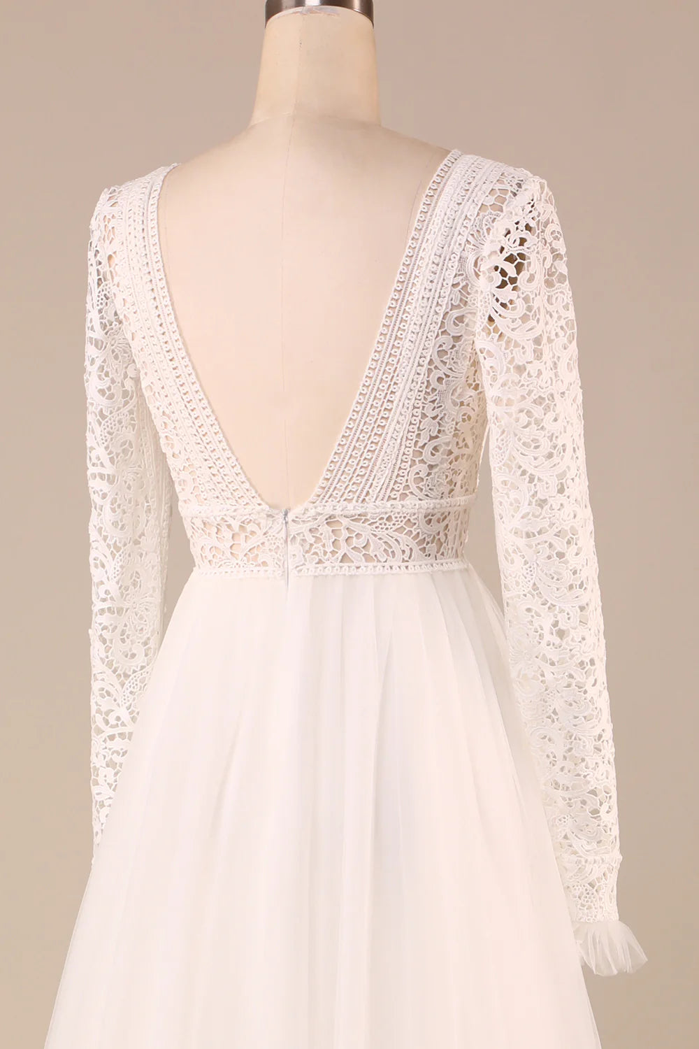 DingJiDress Ivory Long Sleeves Tulle A-Line Wedding Dress with Lace