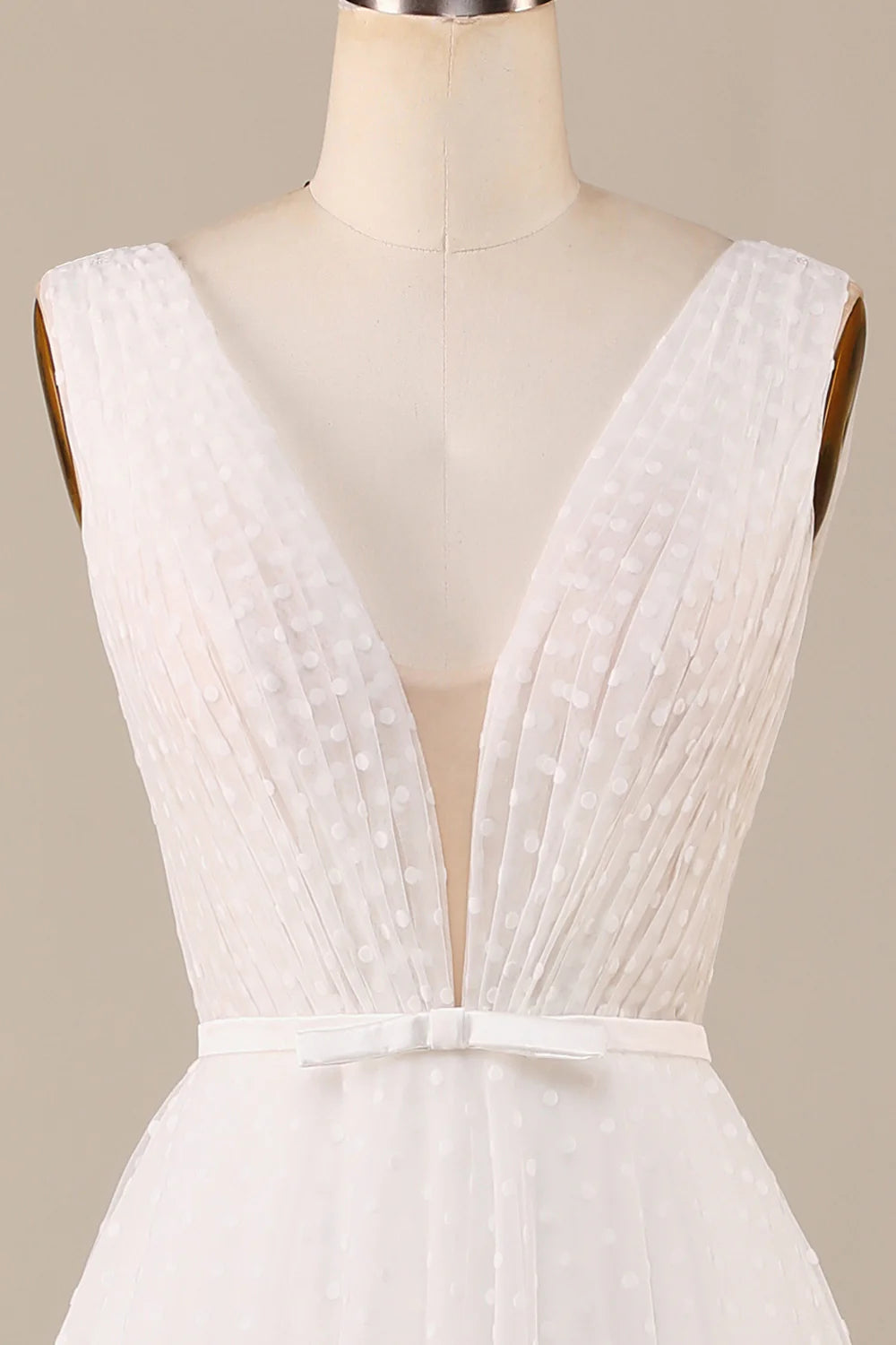 DingJiDress Elegant A Line V Neck Ivory Detachable Watteau Train Tulle Wedding Dress