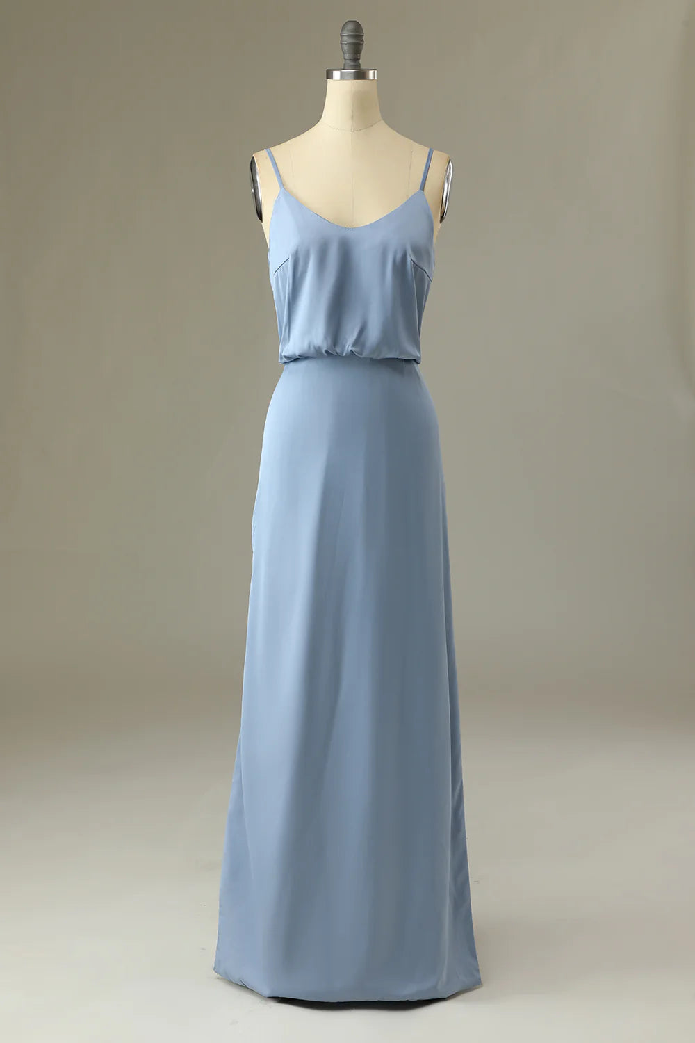 DingJiDress Spaghetti Straps Grey Blue Long Bridesmaid Dress