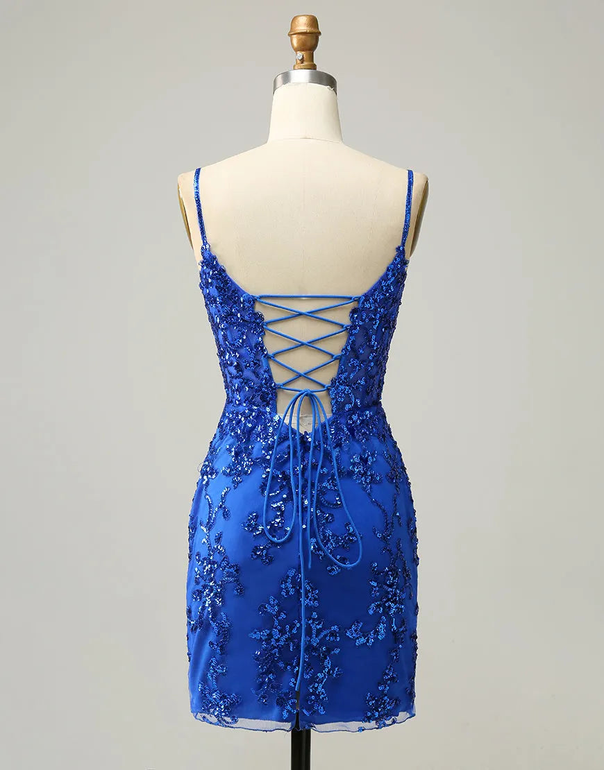 DingJiDress Royal Blue Short Homecoming Dress With Beading And Sequin
