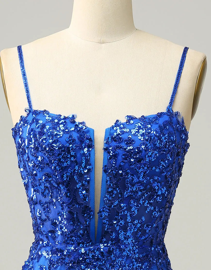 DingJiDress Royal Blue Short Homecoming Dress With Beading And Sequin