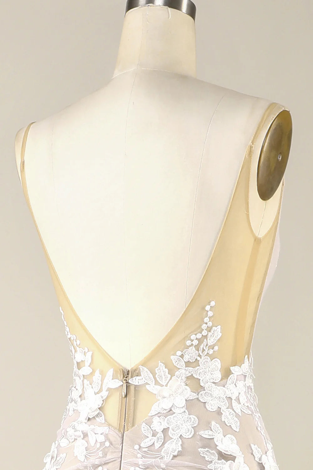 DingJiDress Ivory Mermaid Illusion Boat Neck Lace Wedding Dress