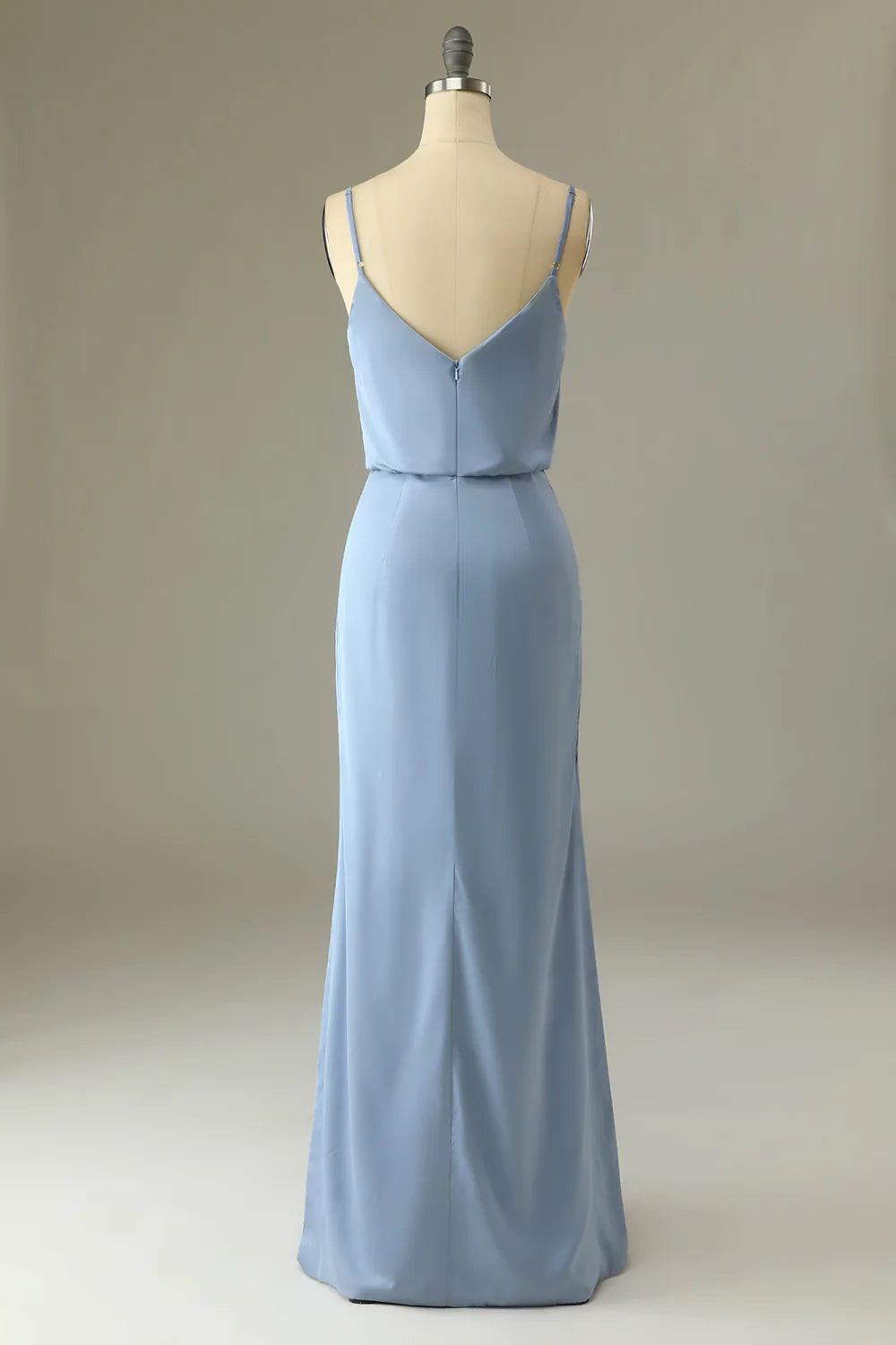 DingJiDress Spaghetti Straps Grey Blue Long Bridesmaid Dress