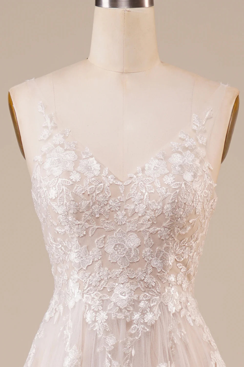 DingJiDress Tulle Backless Ivory Long Wedding Dress with Embroidery