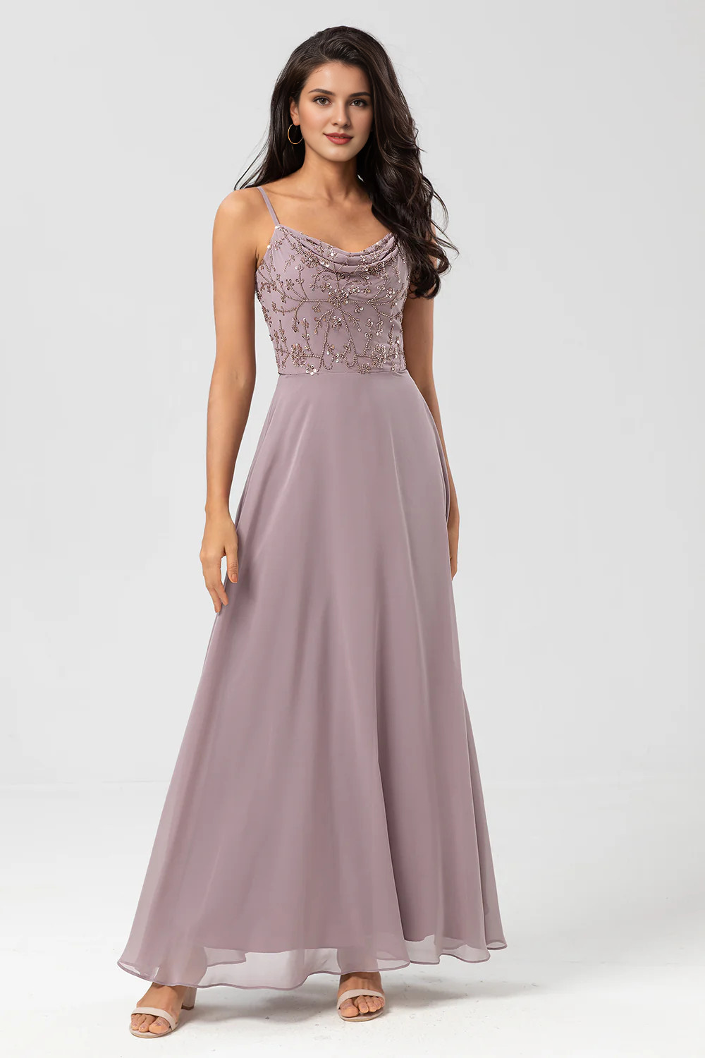 DingJiDress Elegant A-Line Prom Dresses Spaghetti Straps Chiffon Bridesmaid Dress With Beading