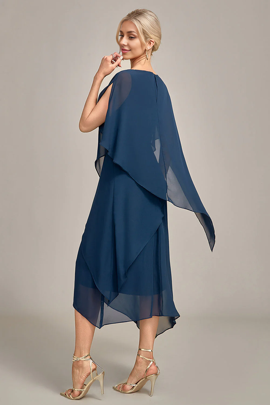 Wholesale Navy Elegant Bridesmaid Dresses A-Line Scoop Neck Chiffon Mother of the Bride Dress