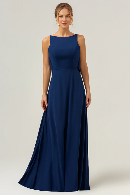 DingJiDress Elegant Mothers Of The Bride Dresses Mermaid Backless Long Chiffon Navy Bridesmaid Dress with Sleeveless