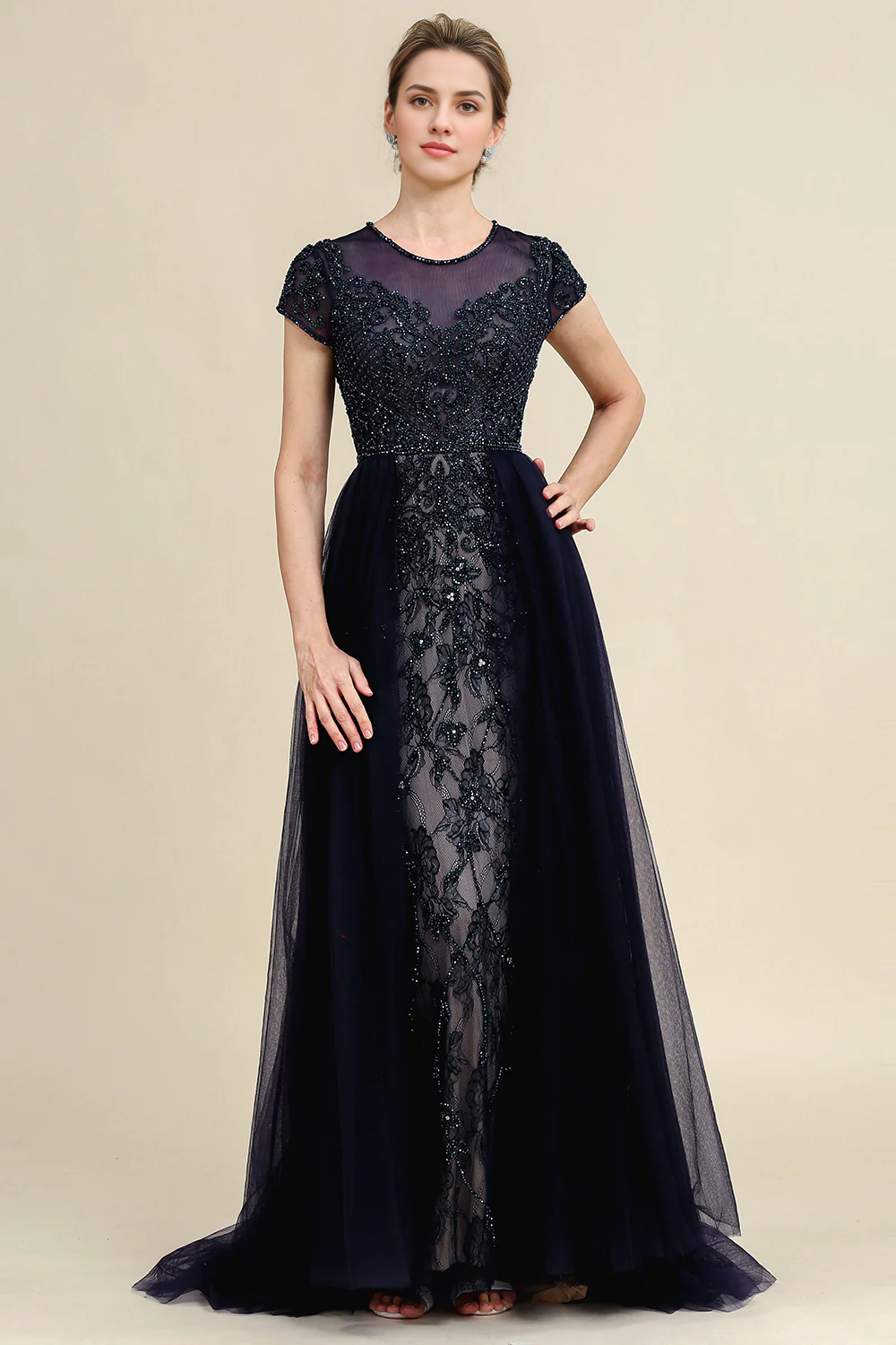 DingJiDress Fashion Mom Of The Bride Dressbride Mother Dress Navy A Line Tulle Beaded Glitter Mother of Bride Dress
