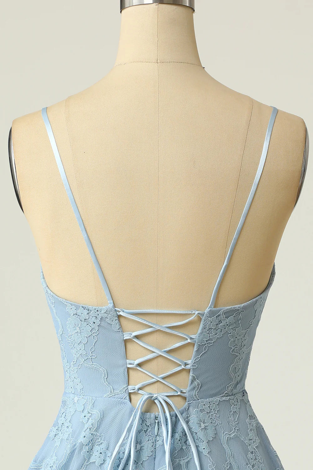DingJiDress Spaghetti Straps Lace Blue Homecoming Dress
