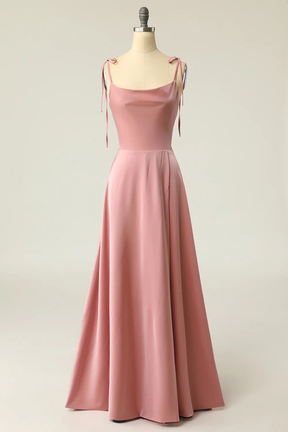 DingJiDress Blush Spaghetti Straps Long Prom Dress with Bowknot